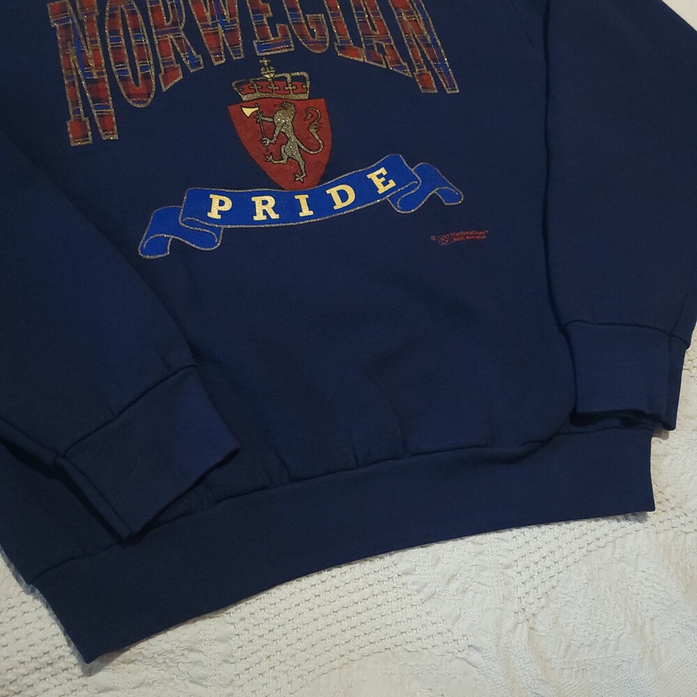Vintage 80s 90s large vtg Crewneck Sweatshirt Norwegian Pride cotton vtg skater - Picture 4 of 8